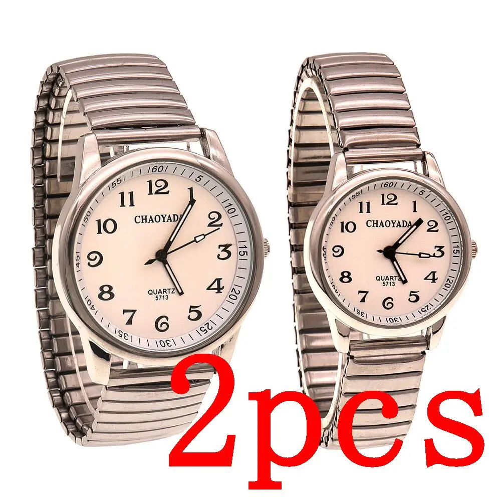 2 шт., модные классические часы для пар, роскошные мужские и женские простые кварцевые часы с эластичной лентой, Reloj Mujer, большие цифровые циферблаты для пар