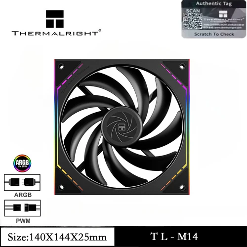 Thermalright TL-M14 Ventilador para caja de ordenador, ARGB, 140 mm, silencioso, alto flujo de aire (CFM), PWM, 1500 RPM