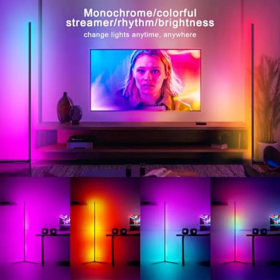 Corner Floor Lamp 2 Pack, LED Lamps with Remote, RGB Standing Lamp, LED Light Stick, Music Sync Dimmable Color Changing Ambient