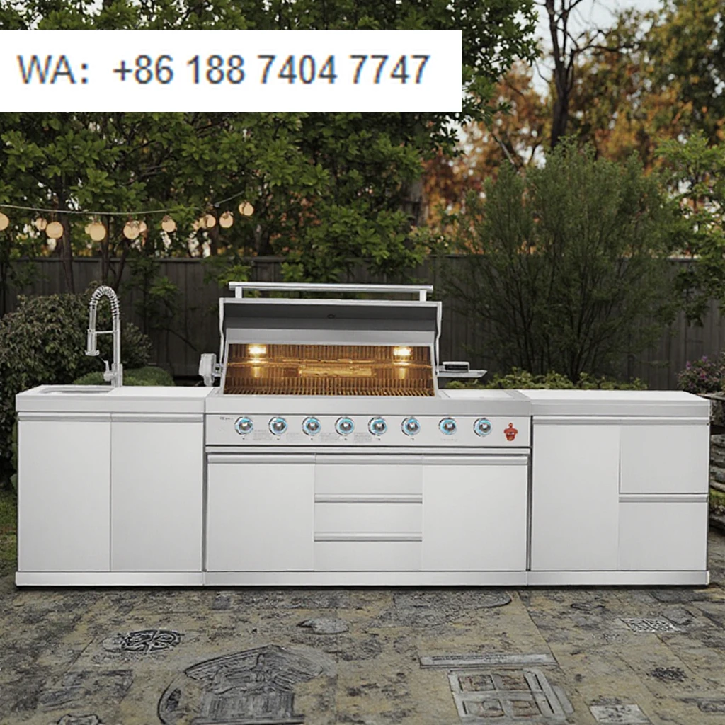 Luxurious Outdoor Modular Kitchen with Stainless Steel Barbecue Oven Refrigerator Trash Can-for Courtyard Camping