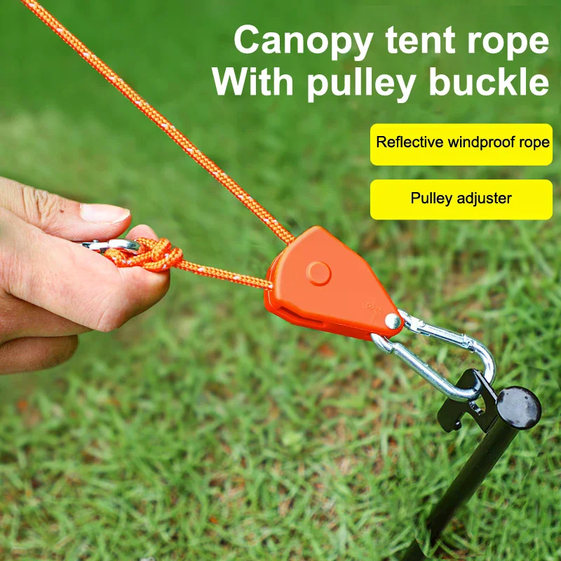 1PC 4M Reflective Camping Tent Rope Tie Down Fastener Fixed Buckle Pulley Tensioner Ratchet Hangers Awning Wind Rope Outdoor