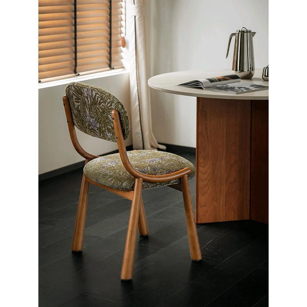 Medieval dining chair designer household small apartment back chair solid wood chair simple casual ash wood