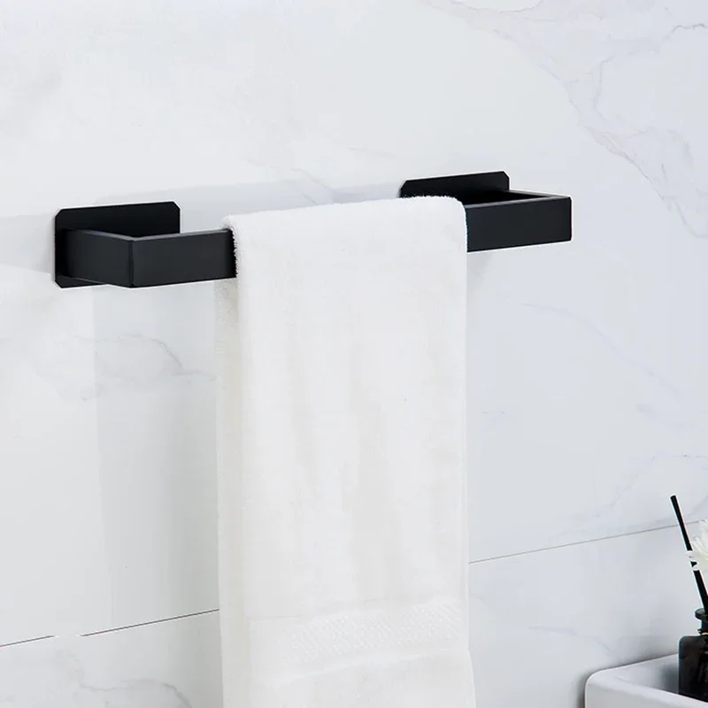 Self-adhesive Black Bathroom Hardware Accessories Set Stainless Steel Toilet Paper Holder Towel Bar Hook Bathroom Accessories