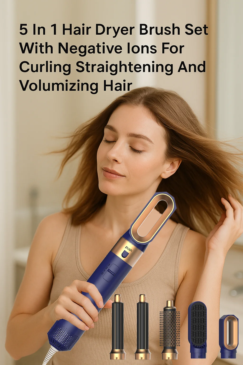 5 In 1 Hair Dryer Brush Set Professional Hot Air Comb With Curling Iron Hair Straightener For Styling And Volumizing Hair