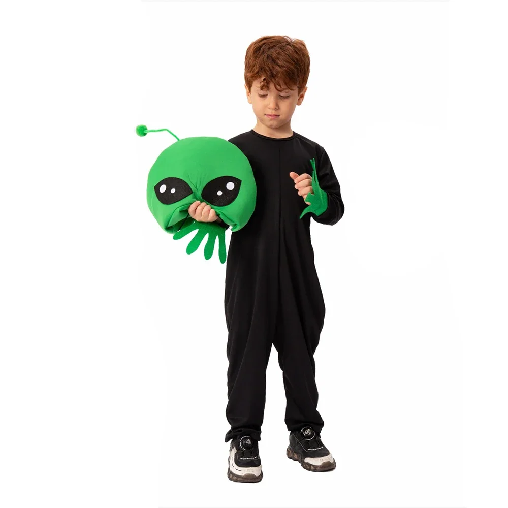 Toddler Green Alien Costume for Kid Space UFO Halloween Fancy Dress Costume Kit for Child