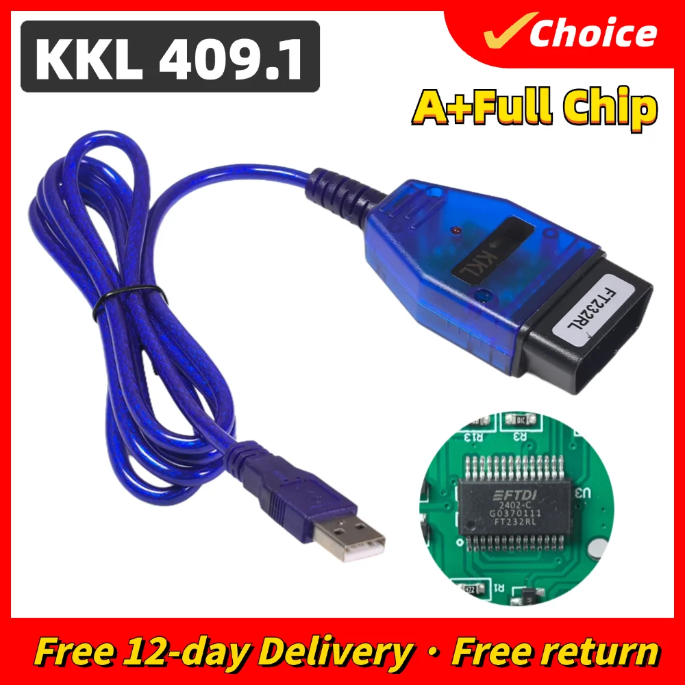 VAG409 KKL Cable With Switch OBD2 Car Diagnostic Interface Professional For VAG 409 KKL FTDI FT232RL Chip For Fiat ECU Scan Tool