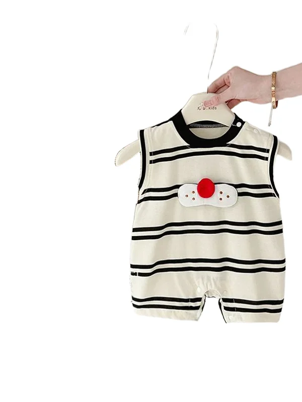 Adorable Summer Thin Baby Rer Vest Striped Svel Clothes for Infants Cute Faionable Ensemble Made of Rabbit Fur