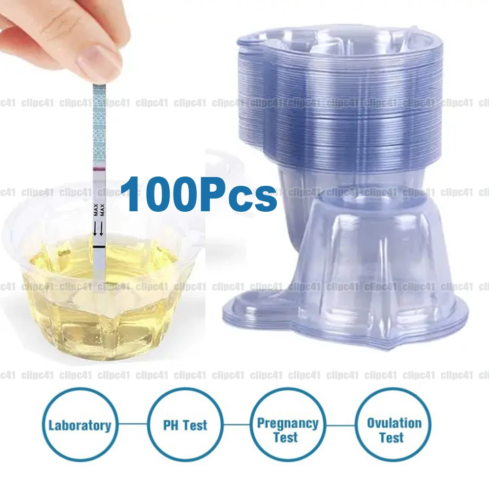 100Pcs Transparent Plastic Disposable Pregnancy Test Urine Cup Fertility LH Ovulation Test Strip Container Urine Test Sample Cup