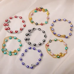 Stainless Steel Colorful Eye Bracelet For Women Enamel Round Chain Blue Devil's Eye Bead Bracelet Summer Beach Jewelry