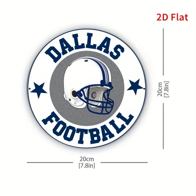 [مسطح] قطعة واحدة من لافتة ألومنيوم عتيقة مقاس 8 × 8 بوصة من دالاس لكرة القدم - تصميم كلاسيكي مع خوذة ونجوم، فن جداري معدني متين لـ Sp