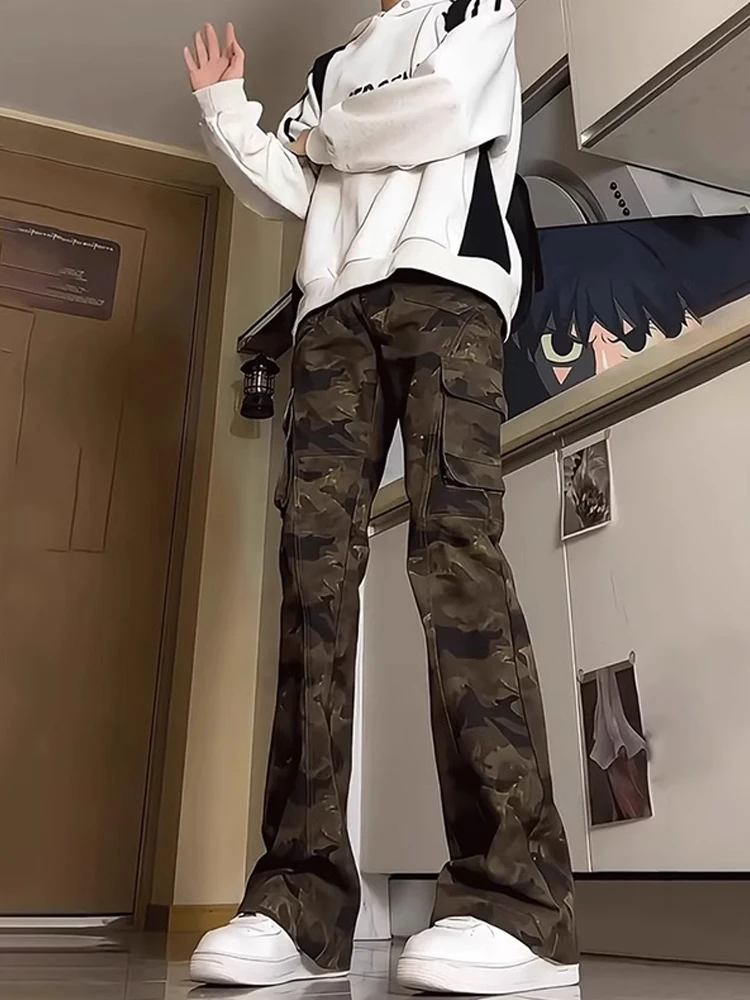 

American Retro Camouflage Straight Leg Workwear Pants Men's Sli Brand Haome Street Sle Slimming Bootcut Pants