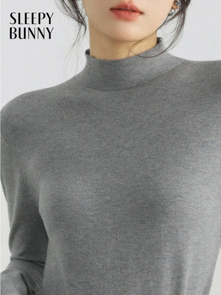 

Women Mock Neck T Shirt Spring Slimming Slim Fit Casual Versatile Crew Neck Knit Long Sleeve Top Lady Elegant Chic Daily Outfit