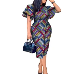 Vestido de manga mariposa con estampado de cera para mujer, ropa africana, diseños de Kitenge, WY8313