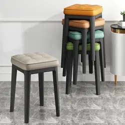 Fashion Household Soft Package Square Stool Living Room Stackable Stool Simple Dining Table Stool Bedroom Makeup Bench