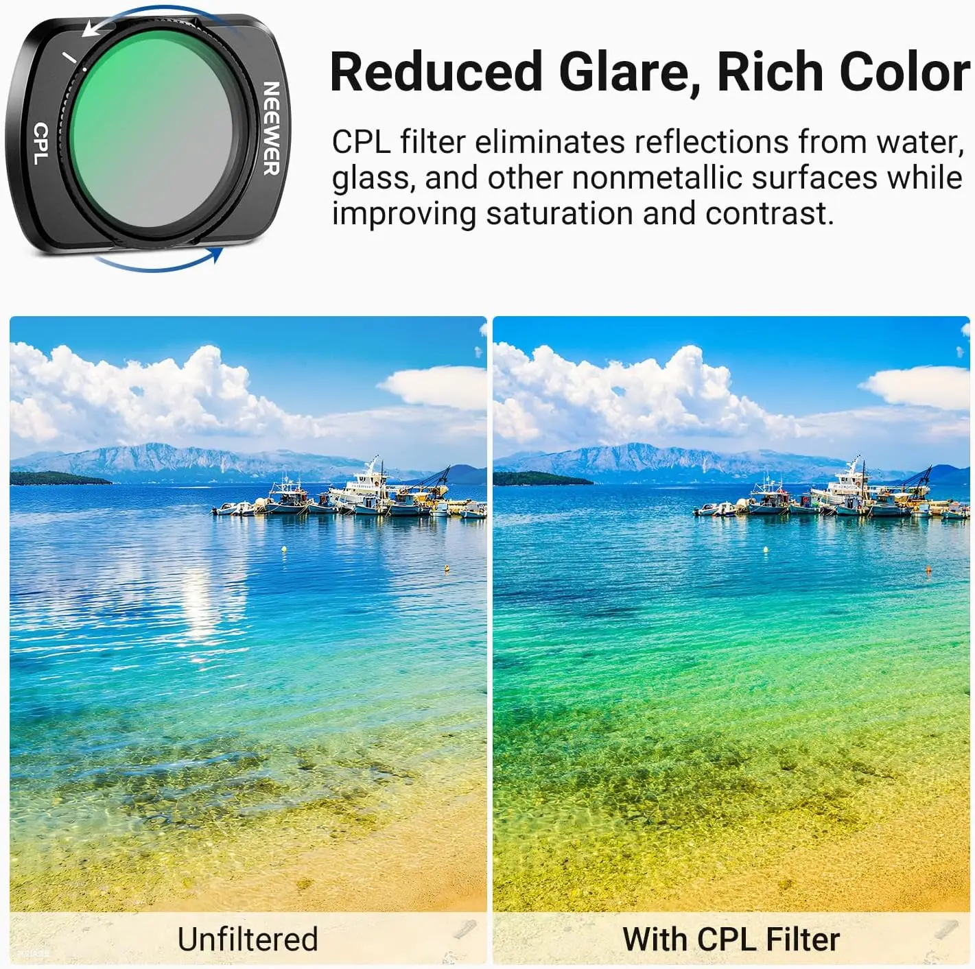 Zestaw filtrów NEEWER ND i CPL do DJI Osmo Pocket 4 i 3, magnetyczne filtry neutralne, polaryzacyjne i ochronne do kamer sportowych. — zdjęcie produktu 5