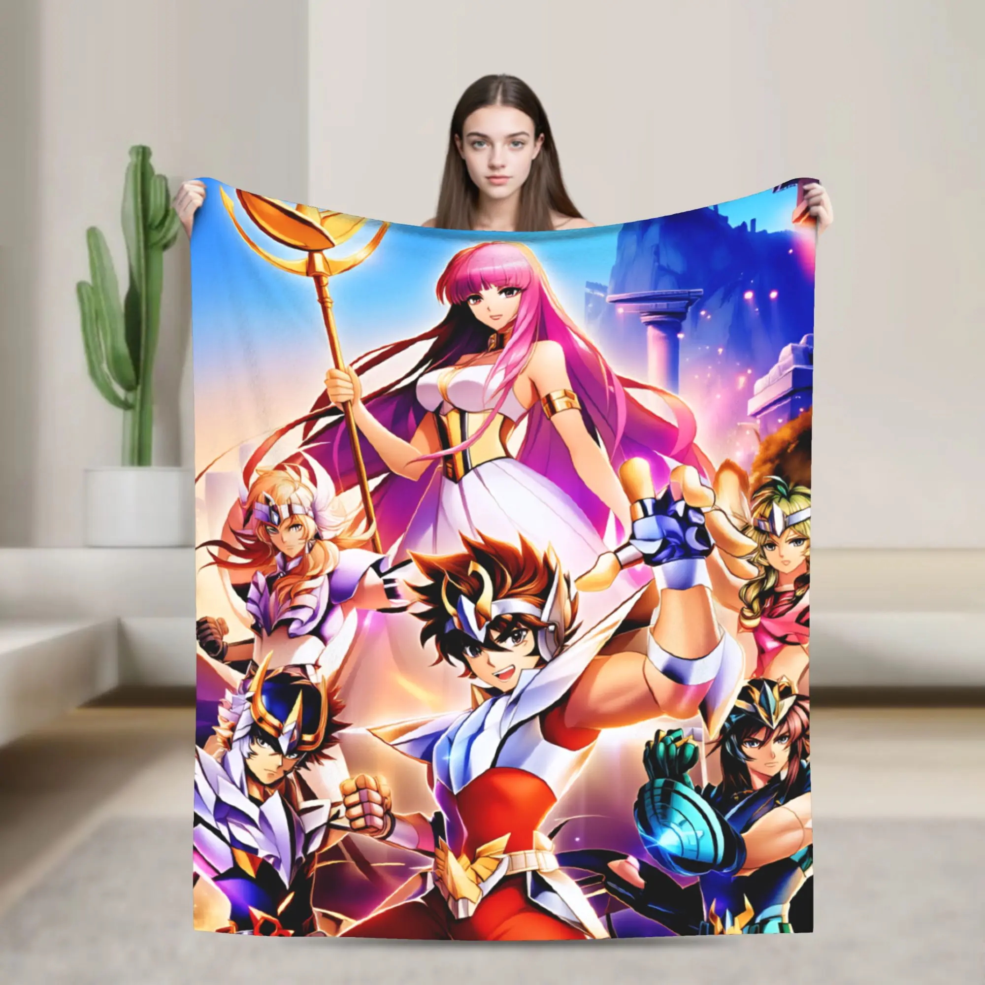 

Retro Anime Saint Seiya Gold Saint Blanket Picnic Flannel Throw Blanket For Outdoor Soft Warm Design Quality Bedspread Gift