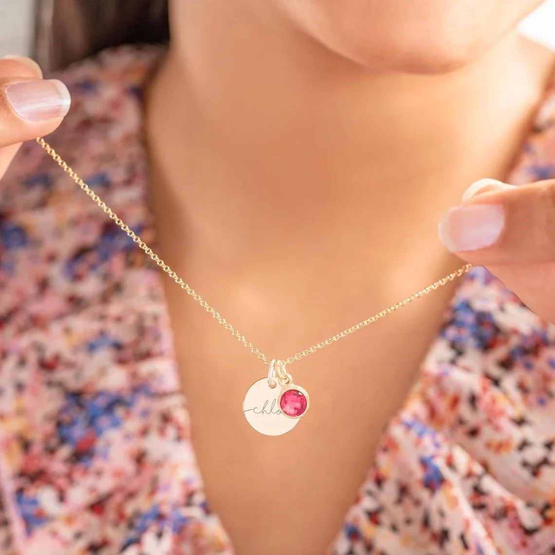Collar con nombre de piedra natal personalizado, joyería para el día de la madre, texto grabado, fecha, colgante personalizado, regalo para abuela,
