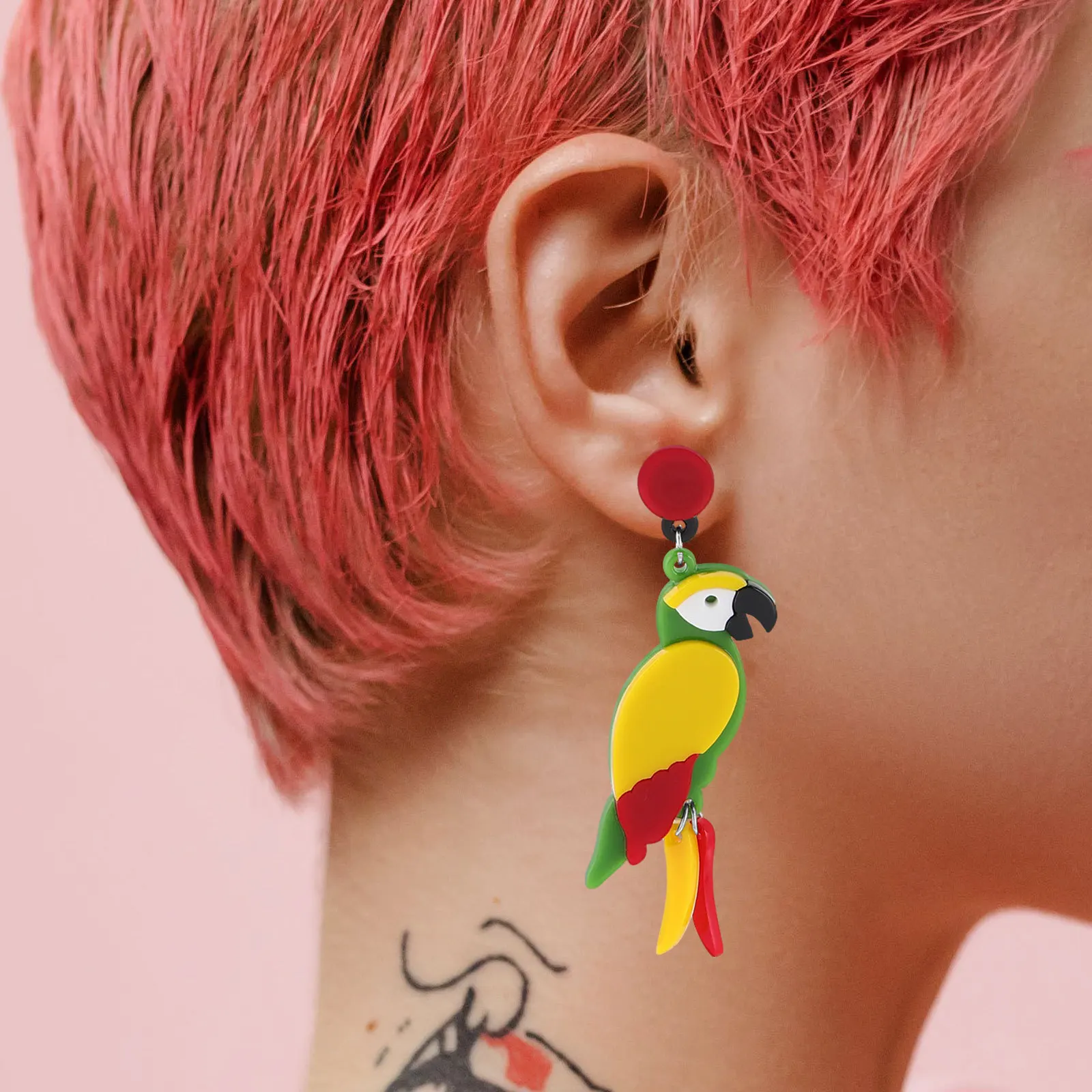 

1Pair Earrings Parrot Acrylic Dangle Drop Statement Hawaii Costume Accessories Colorful Bird Jewelry Fun Earrings for Women