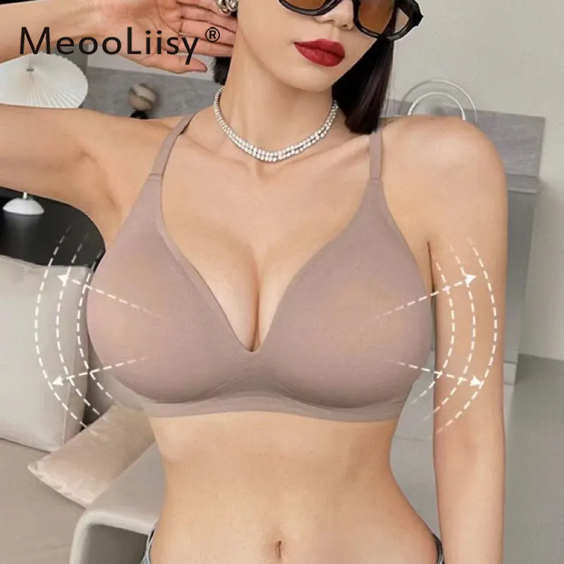 MeooLiisy Seamless Deep V Small Chest Push Up Underwear Beautiful Back Expanded Teenage Bra Sexy Comfortable Soft Steel Ring