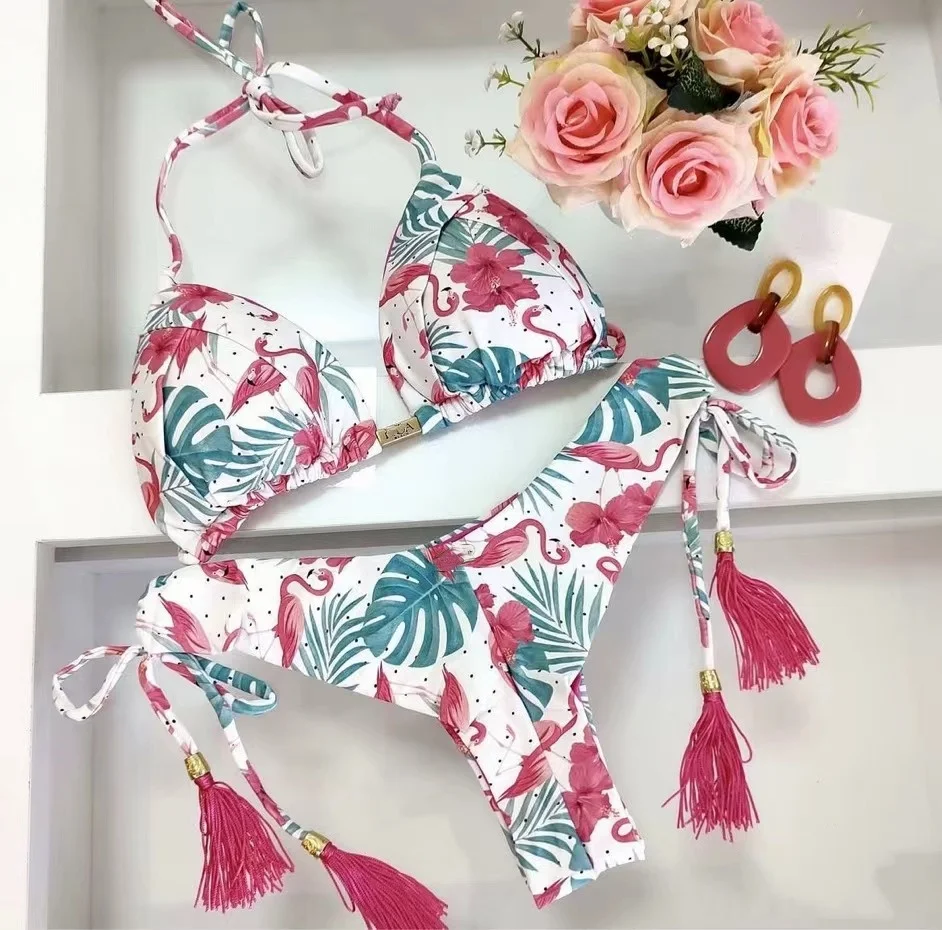

Новинка 2024 года, пикантный бандажный комплект бикини ruton с принтом, женский купальник, треугольный купальник с лямкой на шее, купальный костюм, бразильское бикини