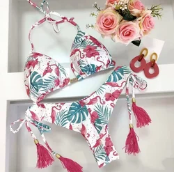 RUOTONSEPT 2024 New Sexy Print Bandage Bikini Set Women Swimsuit Halter Triangle Halter Swimwear Bathing Suit Brazilian Biquinis
