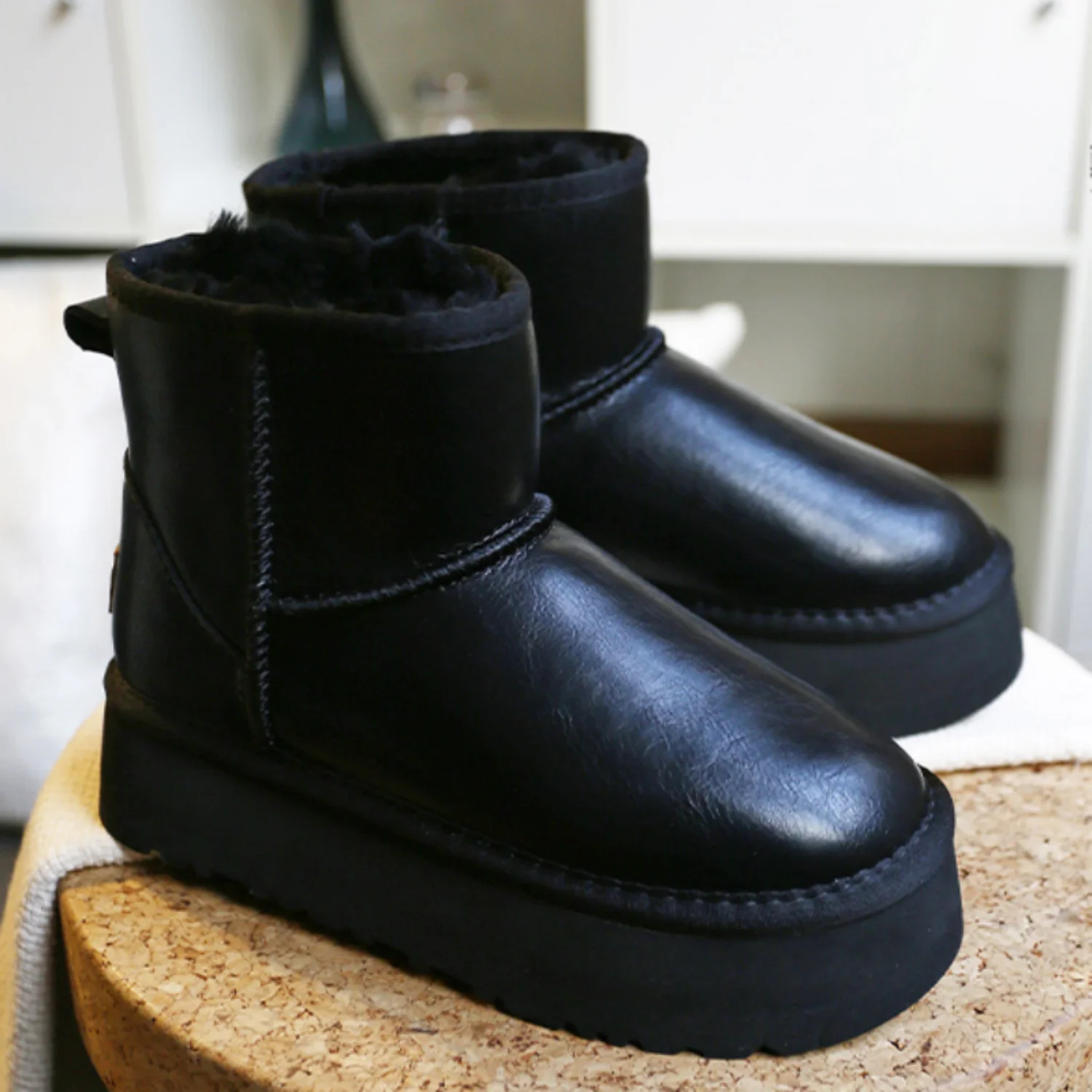 4CM Futrzane damskie buty śniegowe Zimowe nowe damskie buty śniegowe Gruby spód Buty damskie Wodoodporne plamy i olejoodporne buty śniegowe