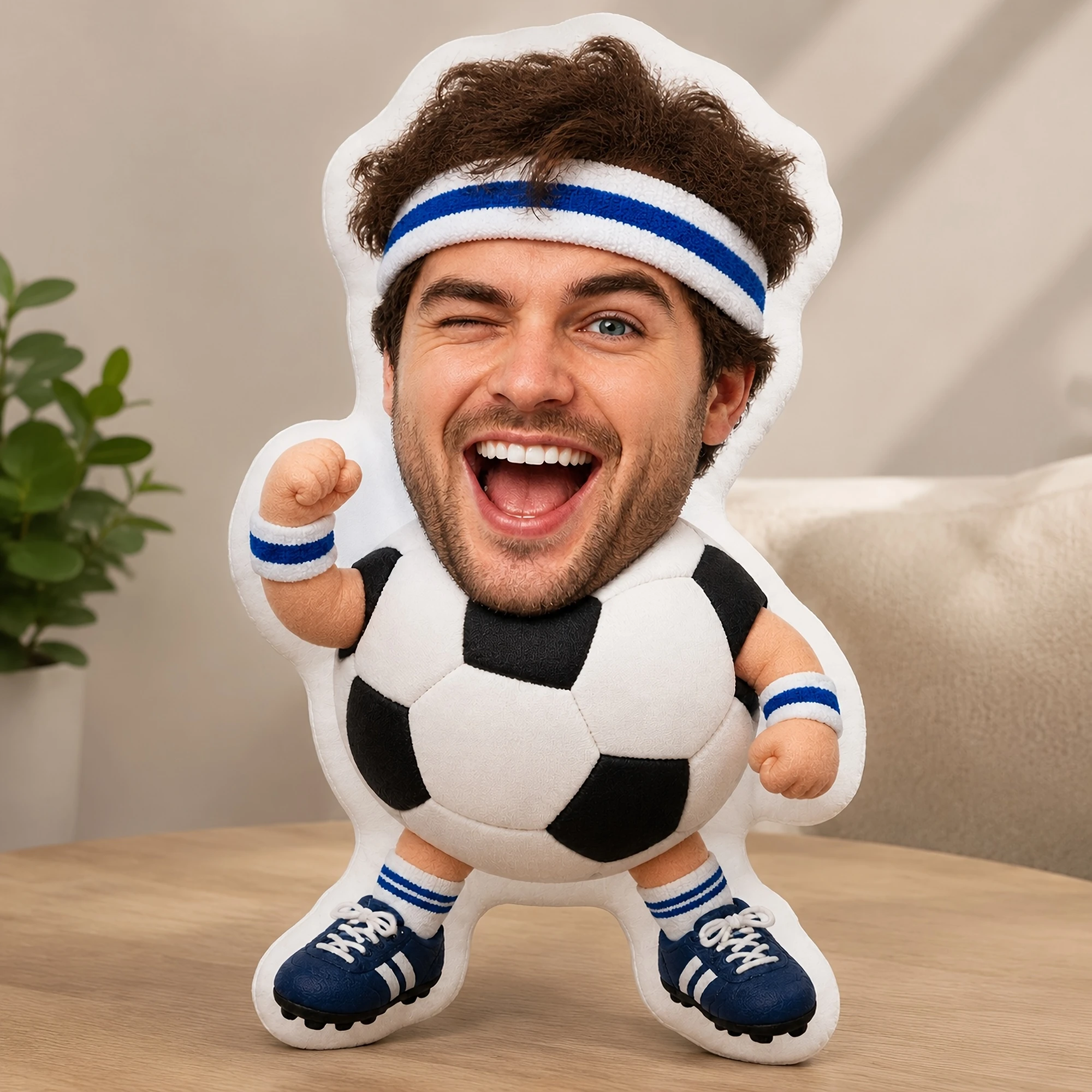 1pc Custom Double Sided Printed Funny 2D Flat Soccer Player Face Shaped Throw Pillow, Novelty Decorative Cushion for Sports Fans