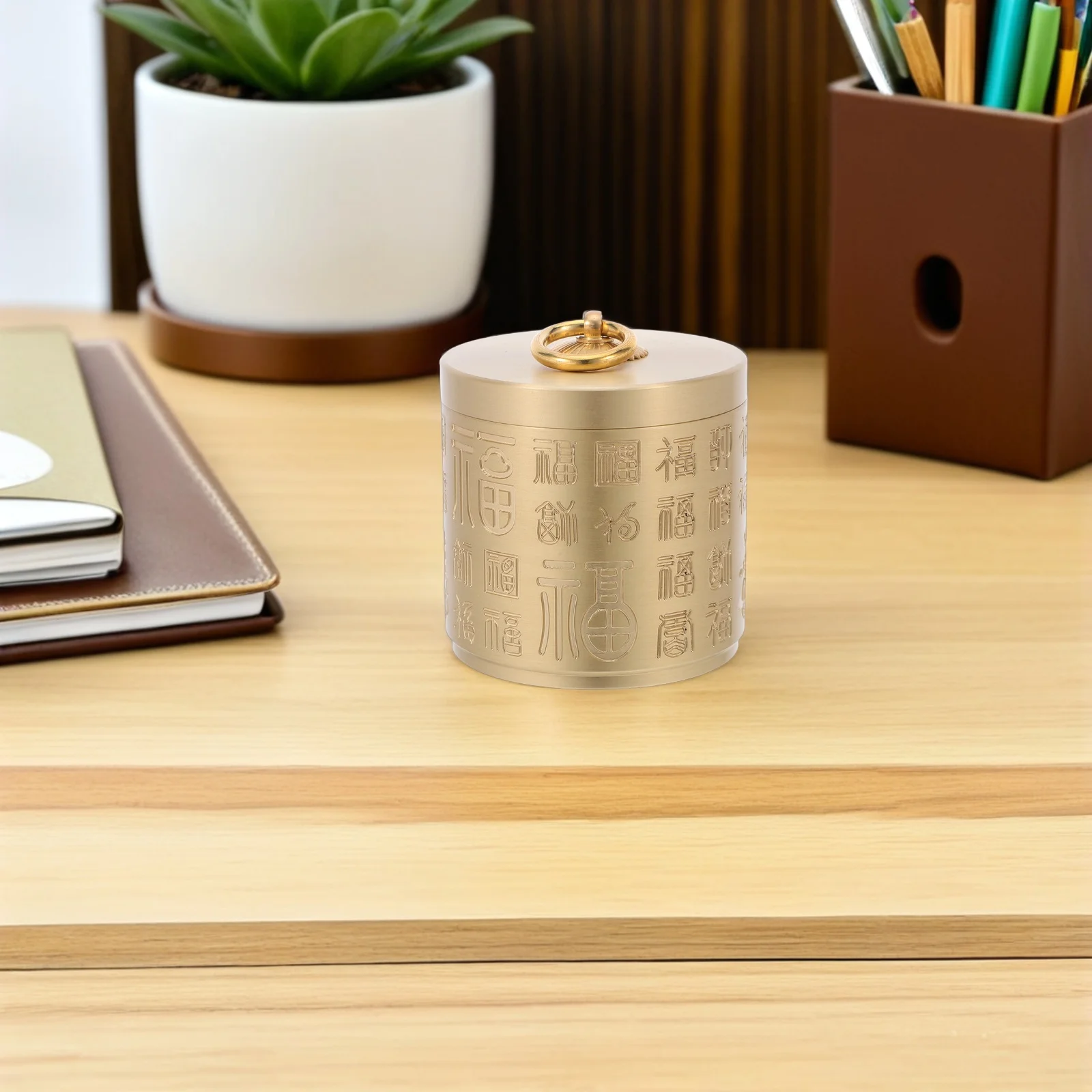 منفضة سجائر نحاسية عتيقة مستديرة مع غطاء حامل سيجارة معدني شديد التحمل للمنزل والمكتب والسيارة والحديقة والفناء وسطح المكتب ديكور المدخن #1