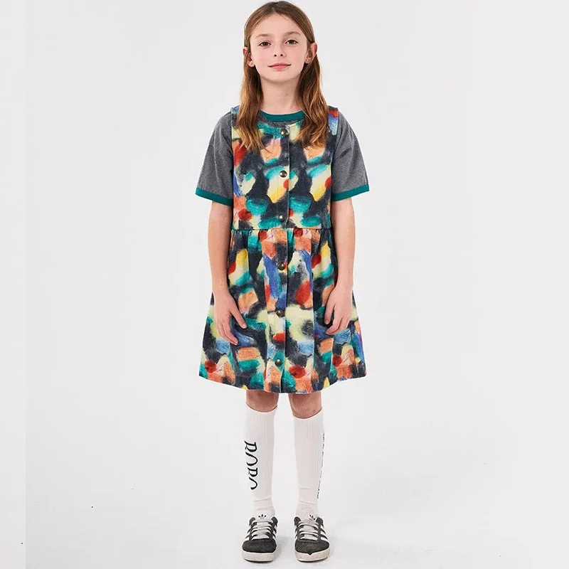 Kids Clothes Dress 2024 Autumn/Winter New Girls Short Skirt Cartoon Printed Dress