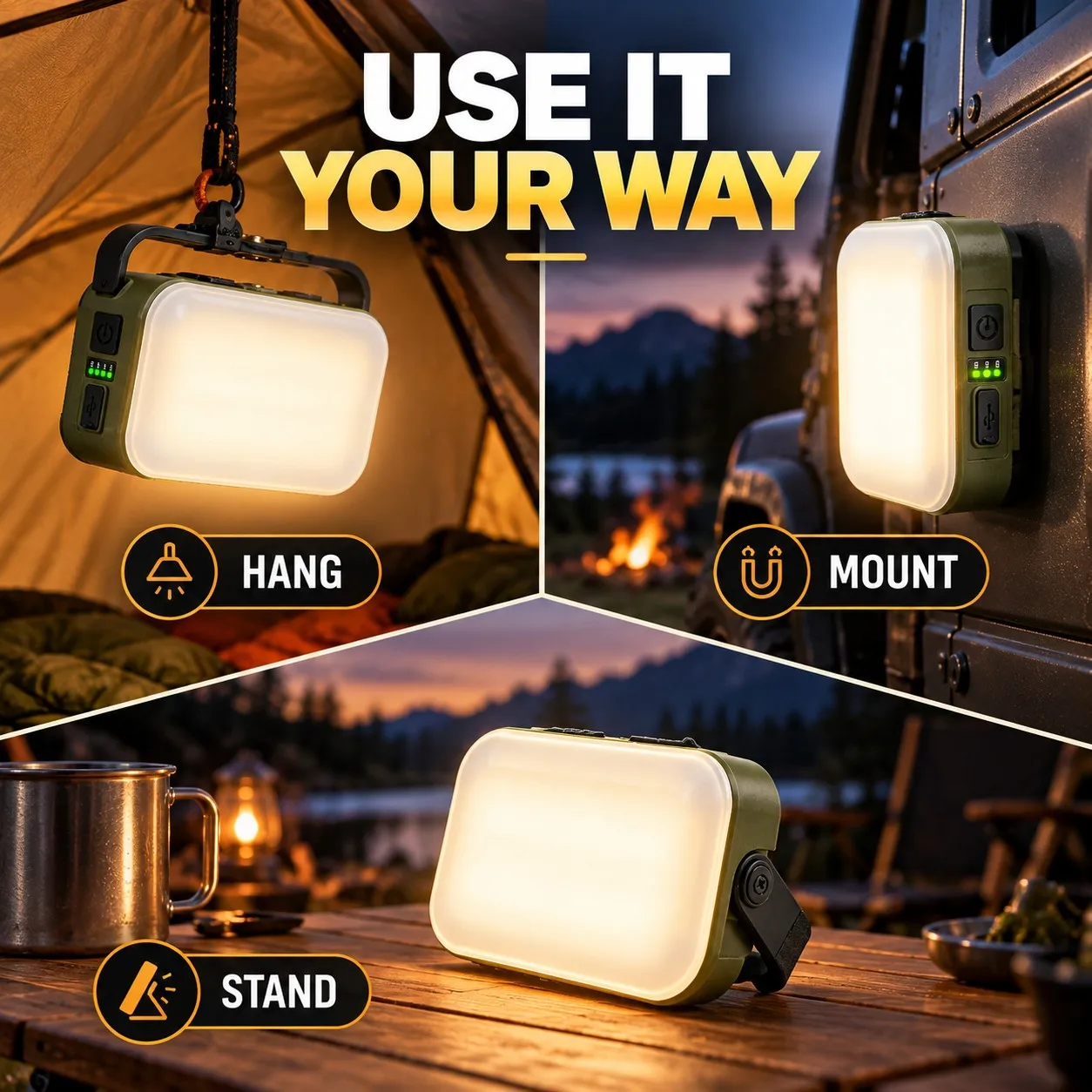 Portable LED Camping Light, 5 Modes USB-C Rechargeable Tent Lamp with Magnetic Mount for Outdoor Emergency