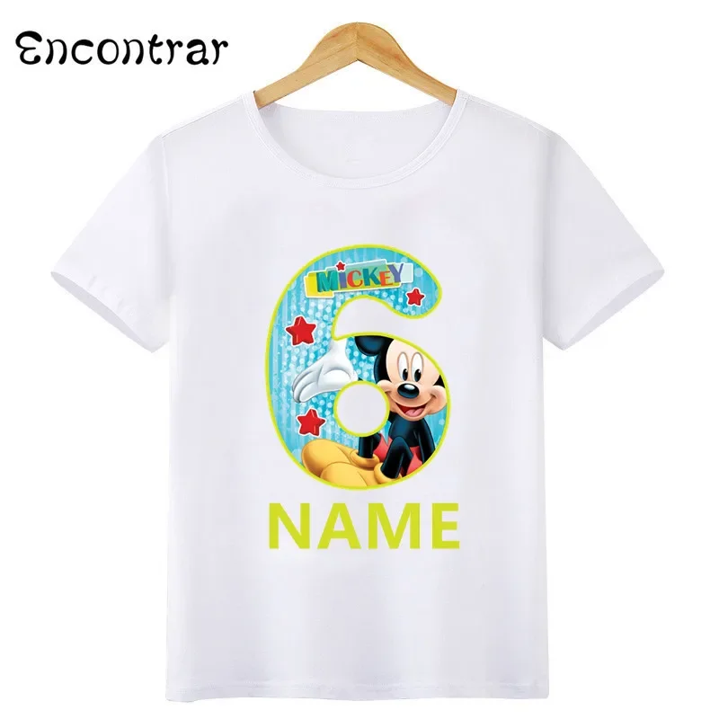 Disney-Mickey Mouse Number Bow Graphic T-shirt, roupas infantis, 1, 2, 3, 4, 5, 6, 7, 8, 9 Years Birthday Party Tops