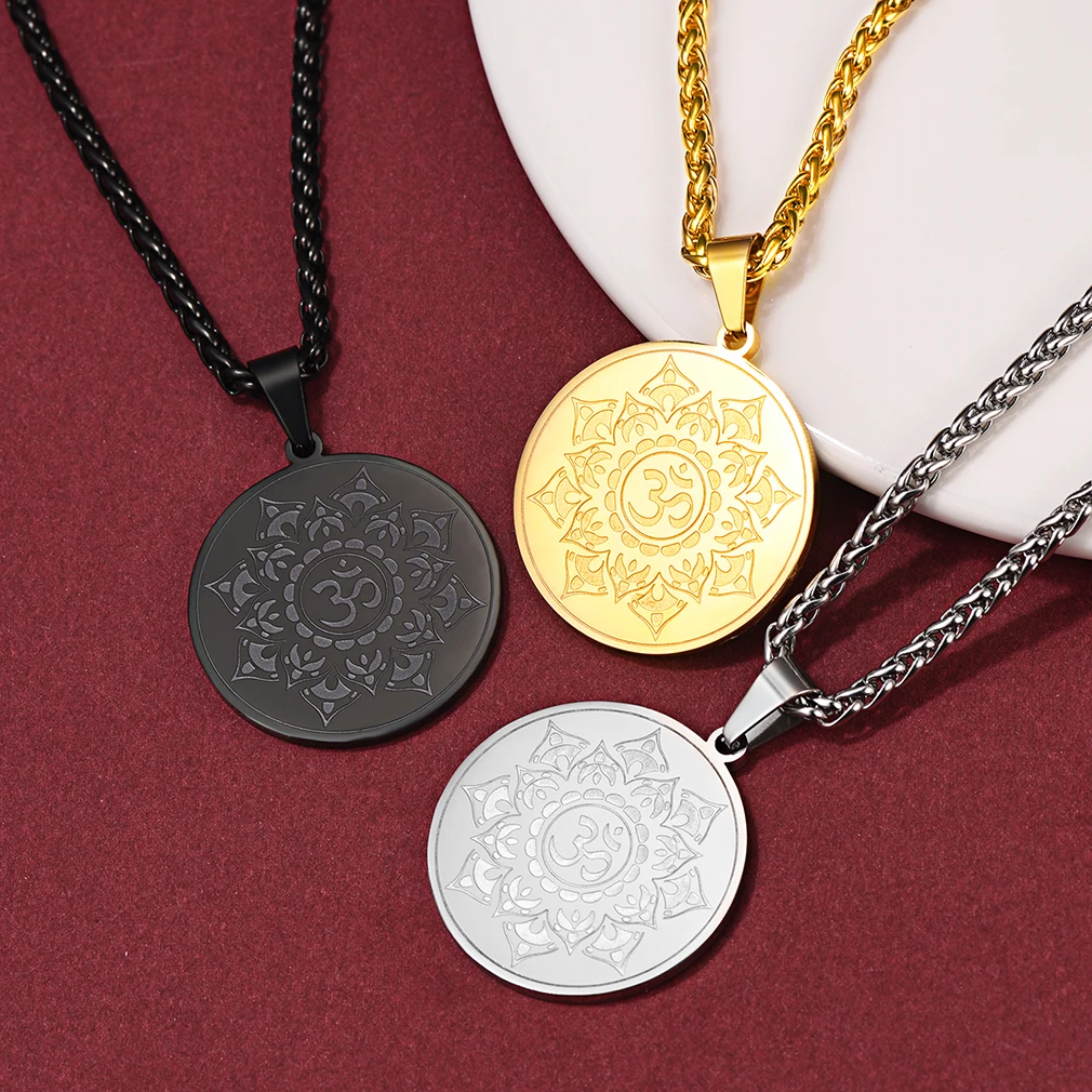 Stainless Steel Buddha Buddhist Mandala Pendant Necklace for Men Women 22 Inches Chain Unisex Jewlery Gift