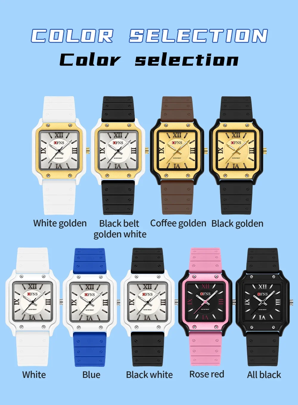OFNS 패션 크리에이티브 스퀘어 다이얼 여성용 시계, 심플 로마 체중계 방수 캐주얼 쿼츠 시계, 7501