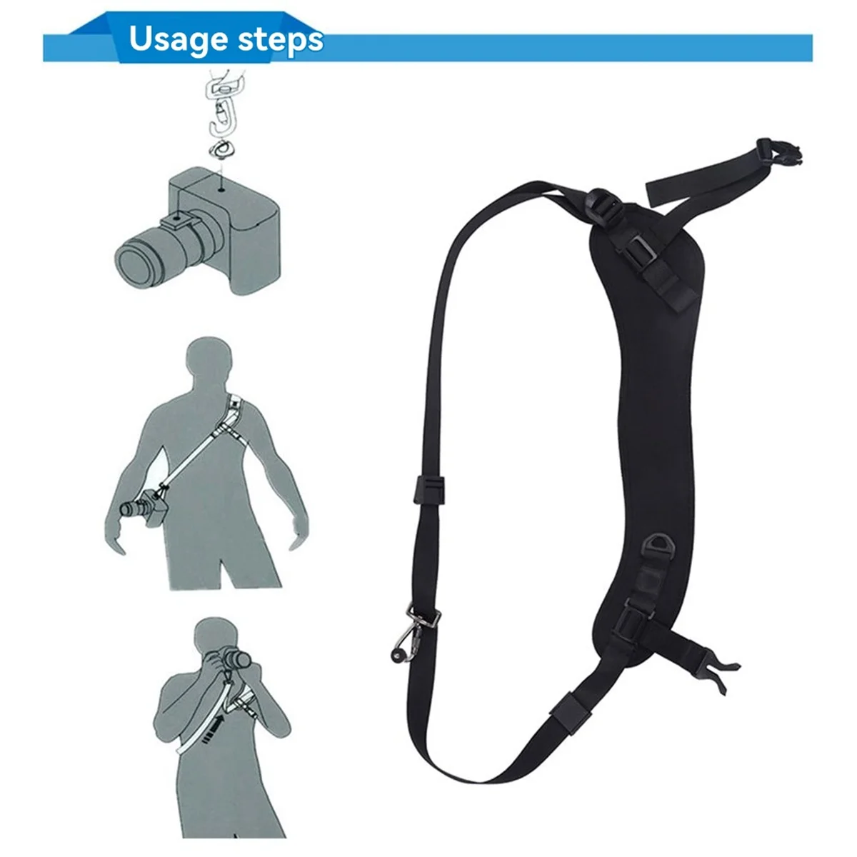 ABPS Single Shoulder Camera Strap Quick Release Anti-Slip Soft Pad Nylon Breathable Curved Strap with Metal Hook for SLR/DSLR