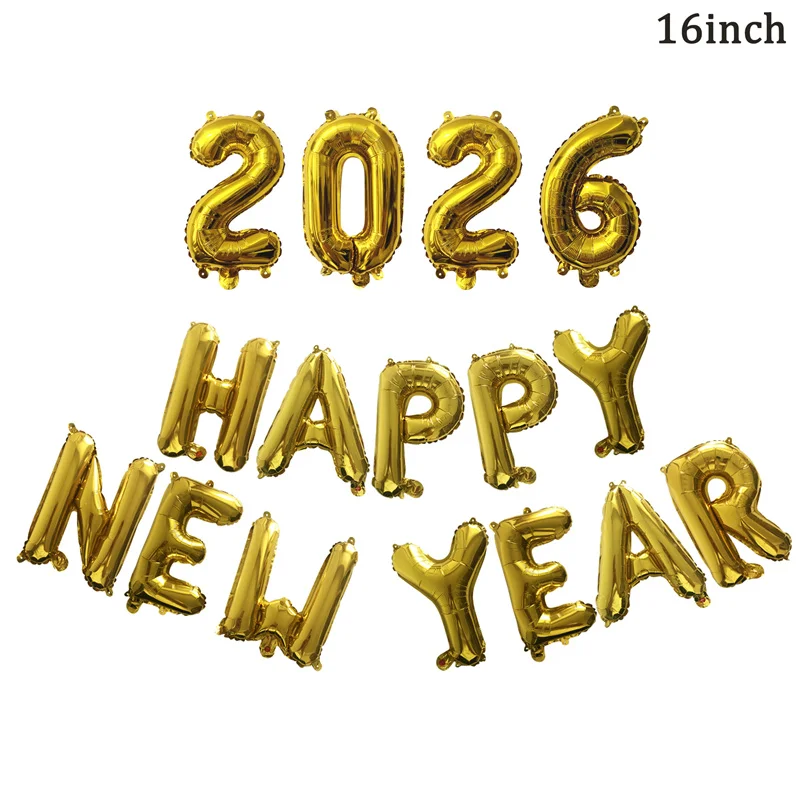 16 قطعة 16 بوصة سنة جديدة سعيدة 2026 عدد الحروف بالونات السنة الجديدة حفلة خلفية بالونات عيد الميلاد المنزل عطلة لوازم الحفلات #1