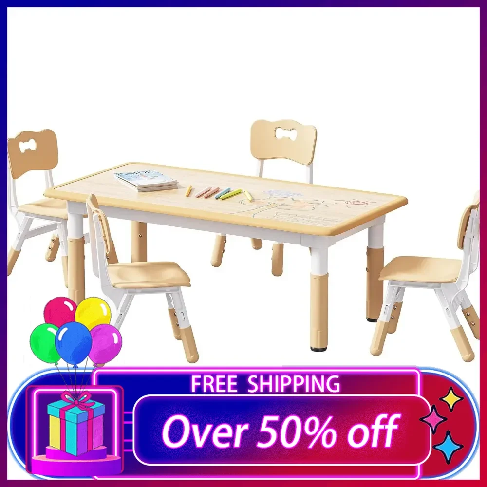 

Kids Table and 4 Chairs Set, Height Adjustable Toddler Table and Chair Set, Graffiti Desktop, Non-Slip Legs, Max 300lbs, Multi