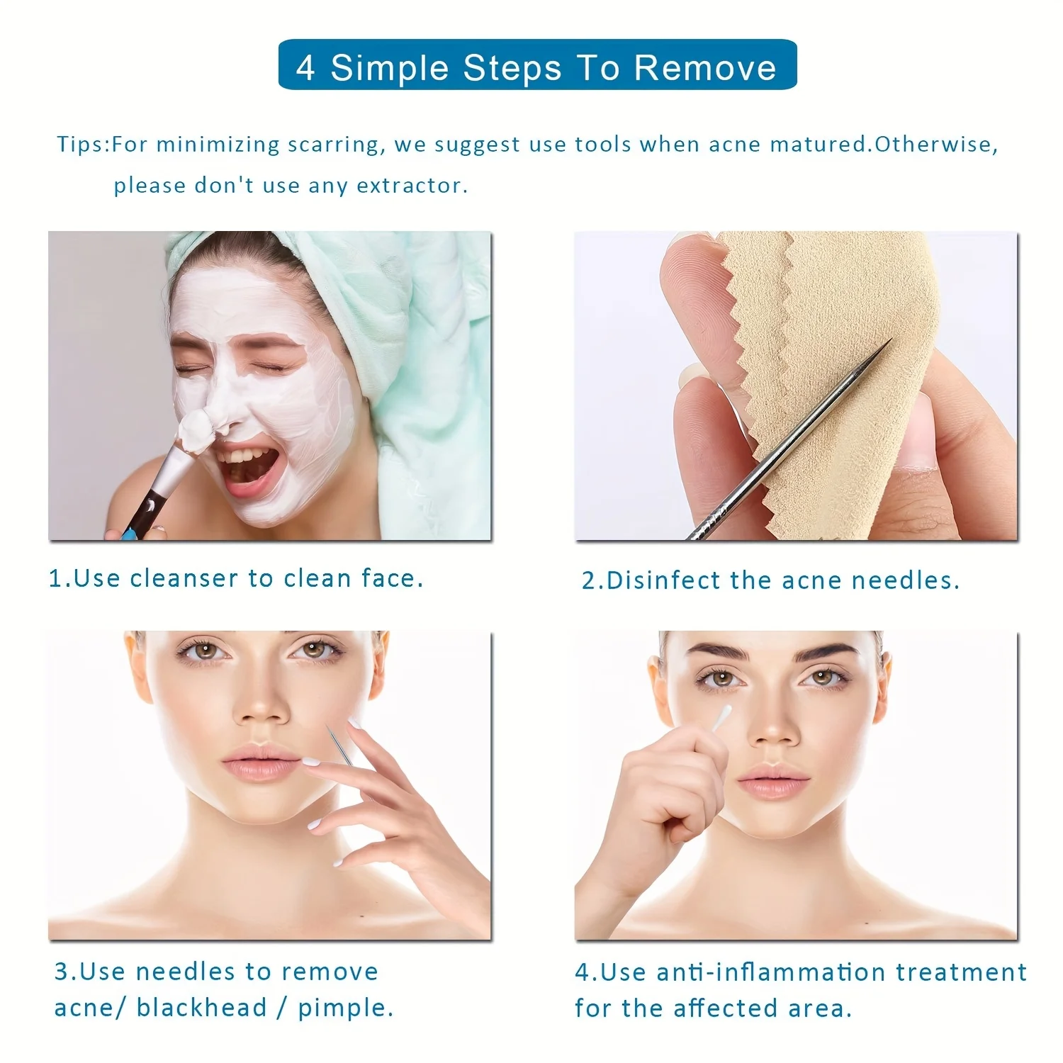 5PCS Blackhead Remover Comedone EXTRACTOR,โค้ง Blackhead แหนบชุด,Professional สแตนเลสสิวเสี้ยนกําจัดสิวเกินไป