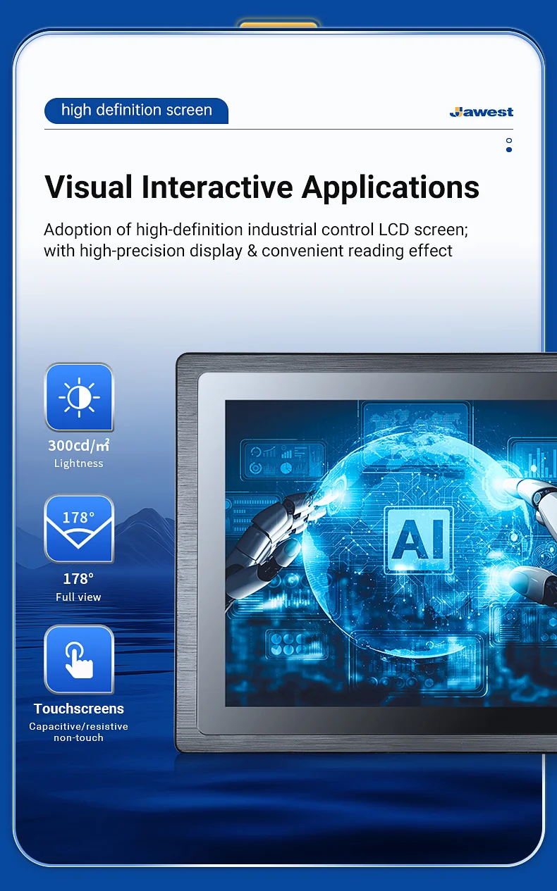 سطوع عالي مقاوم للماء Ip65 Hmi Linux Win Android 10.1 15 22 بوصة لوحة اللمس جزءا لا يتجزأ من الكمبيوتر الصناعي للتحكم الآلي