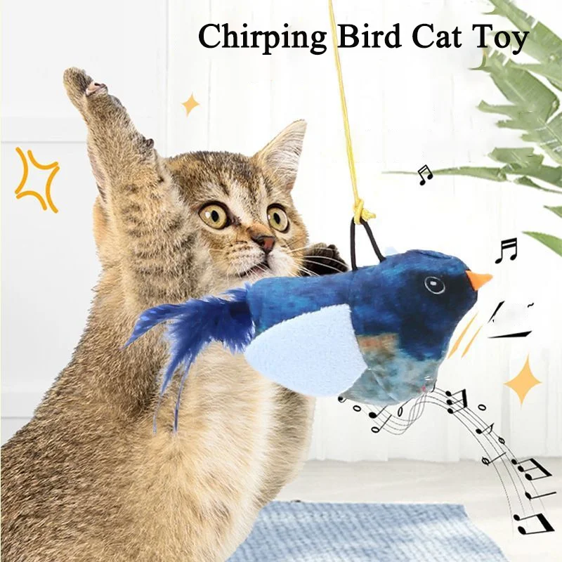 Chirping Bird Cat Toy Interactive Flapping Wings Plush Bird Toy Battery Operated Stimulate Animal Kitten Toy Cat Accessories