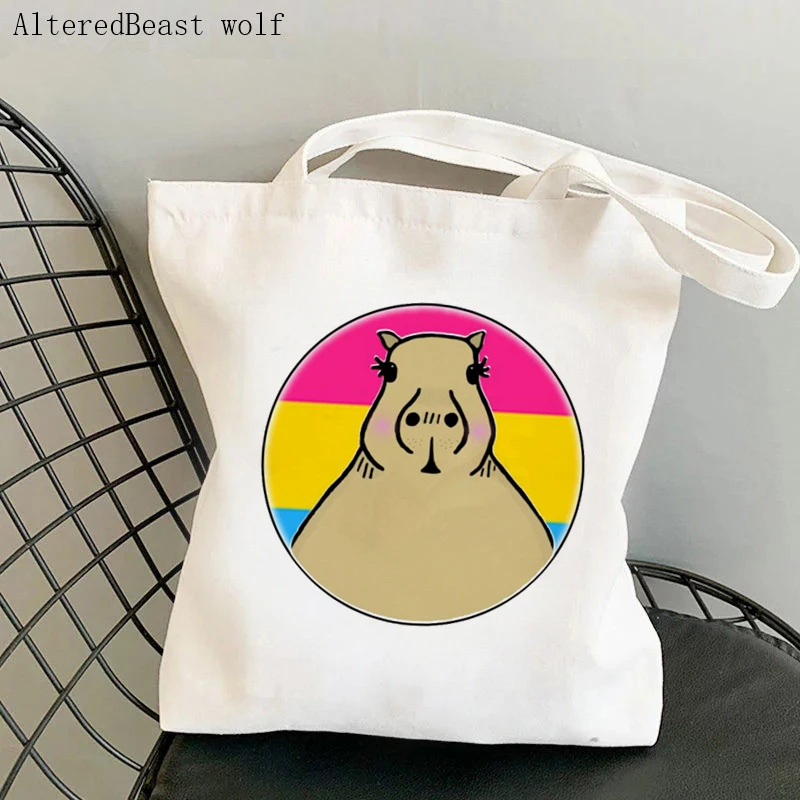 Women Shopper bag Cute Capybara In Straight Ally Pride LGBT Bag Harajuku Canvas Shopper Bag girl handbag Tote Shoulder Lady Bag