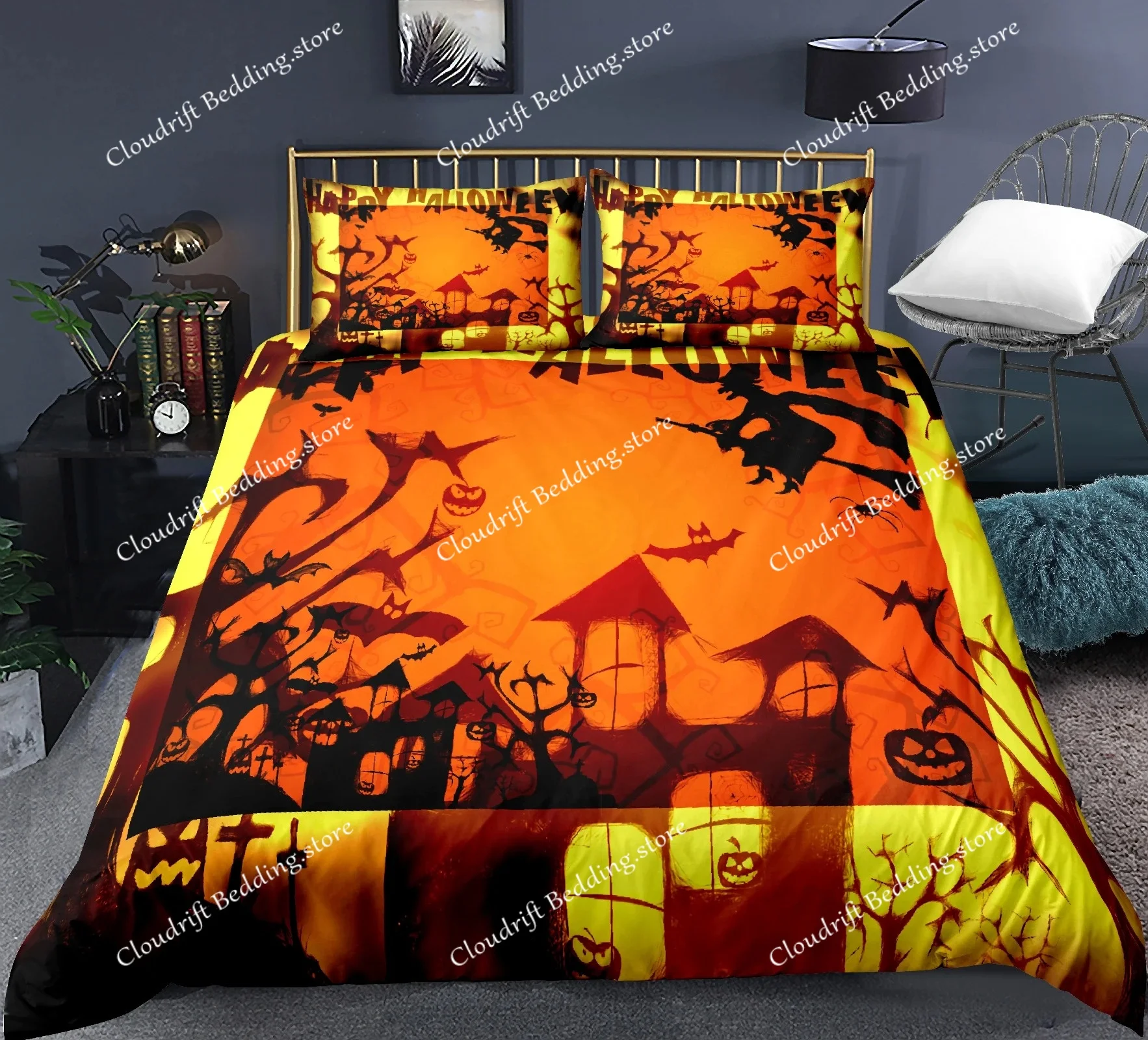 Halloween Duvet Cover Cartoon Pumpkin Twin Comforter Cover Lantern Bedding Set microfiber Ghost Quilt Cover For Kids Boys Girls