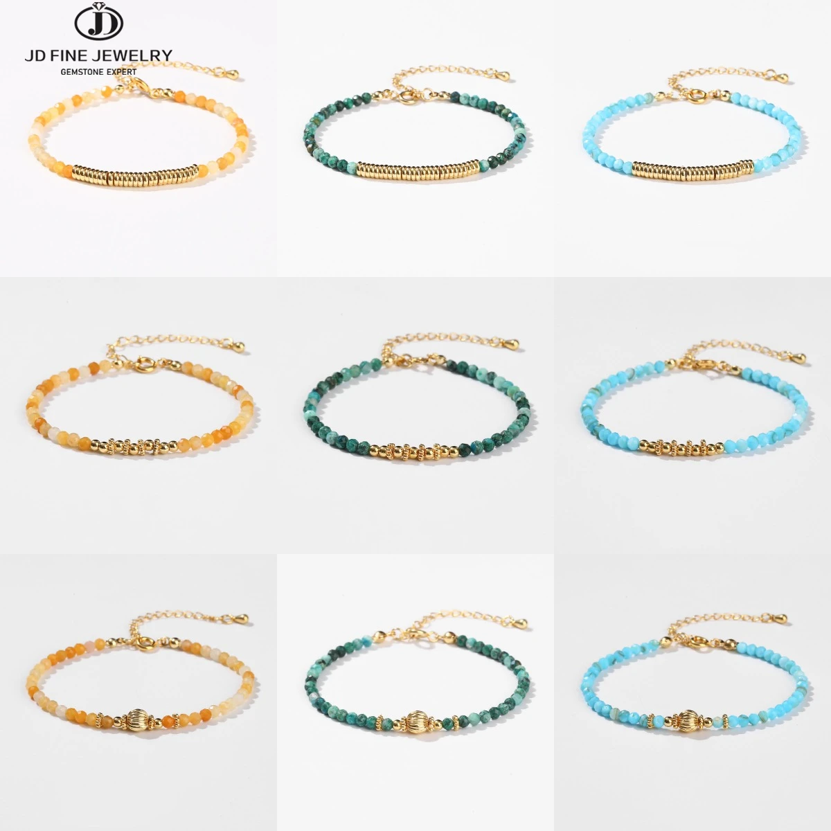 

JD Faceted Natural Stone Beaded Bracelet Women Bohe Style With 18k Gold Plated Stainless Steel Spacer Beads Healing Jewelry Gift