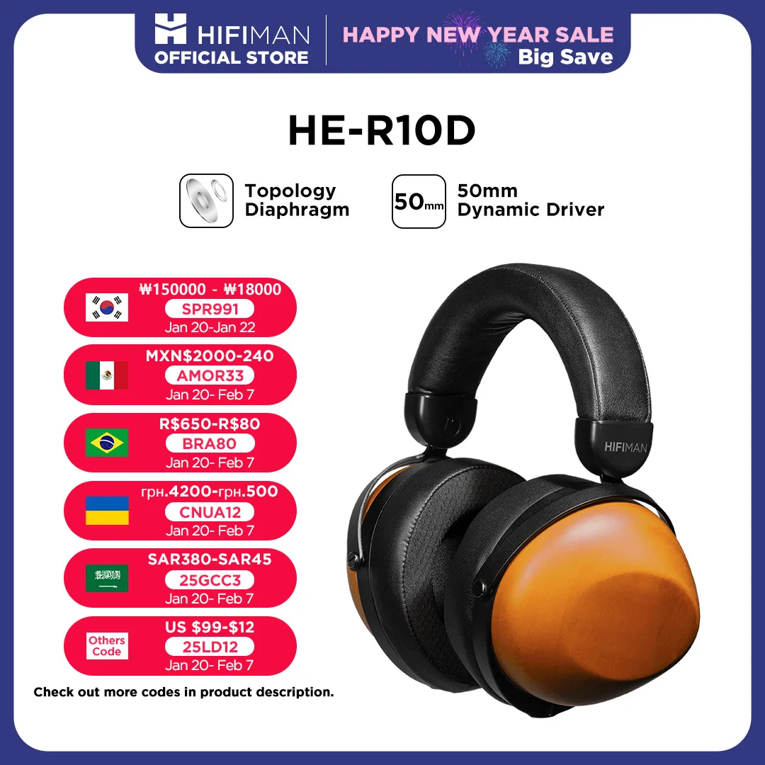 

HIFIMAN HE-R10D Dynamic Topology Driver Close-Back Over-Ear Headphones for Home, Studio and Recording-Wired & Wireless Version