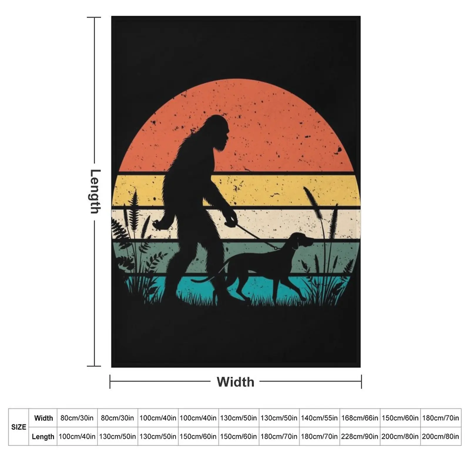 Bigfoot Walking a Vizslas Dog Vintage Sunset Hiking Dog Lover Throw Blanket couch cozy soft plush fuzzy picnic outdoor blanket