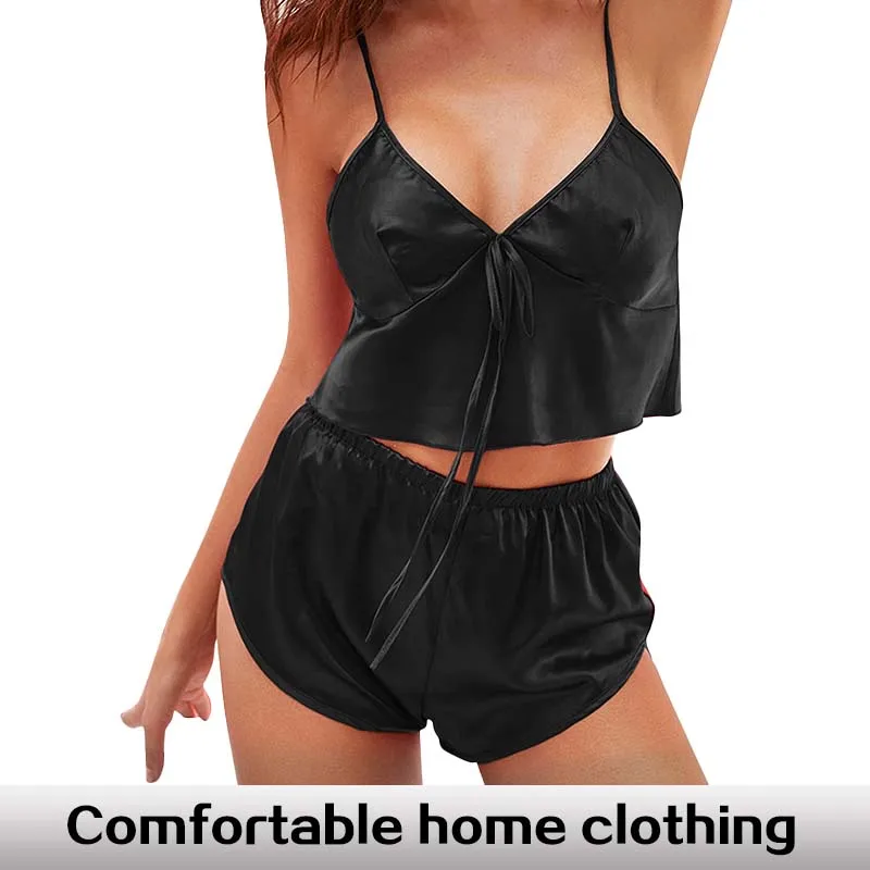 Summer Sexy Chemise Intimate Lingerie Female Suspender Shorts Pijamas Sleeveless Nightwear Pajamas Set