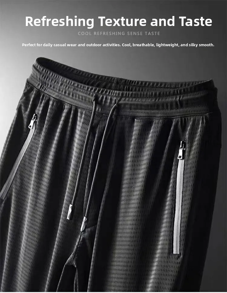Summer Quick Dry Ice Silk Sports Pants Men Women Running Outdoor Lightweight Breathable Mesh Trendy Long Trousers plus Size