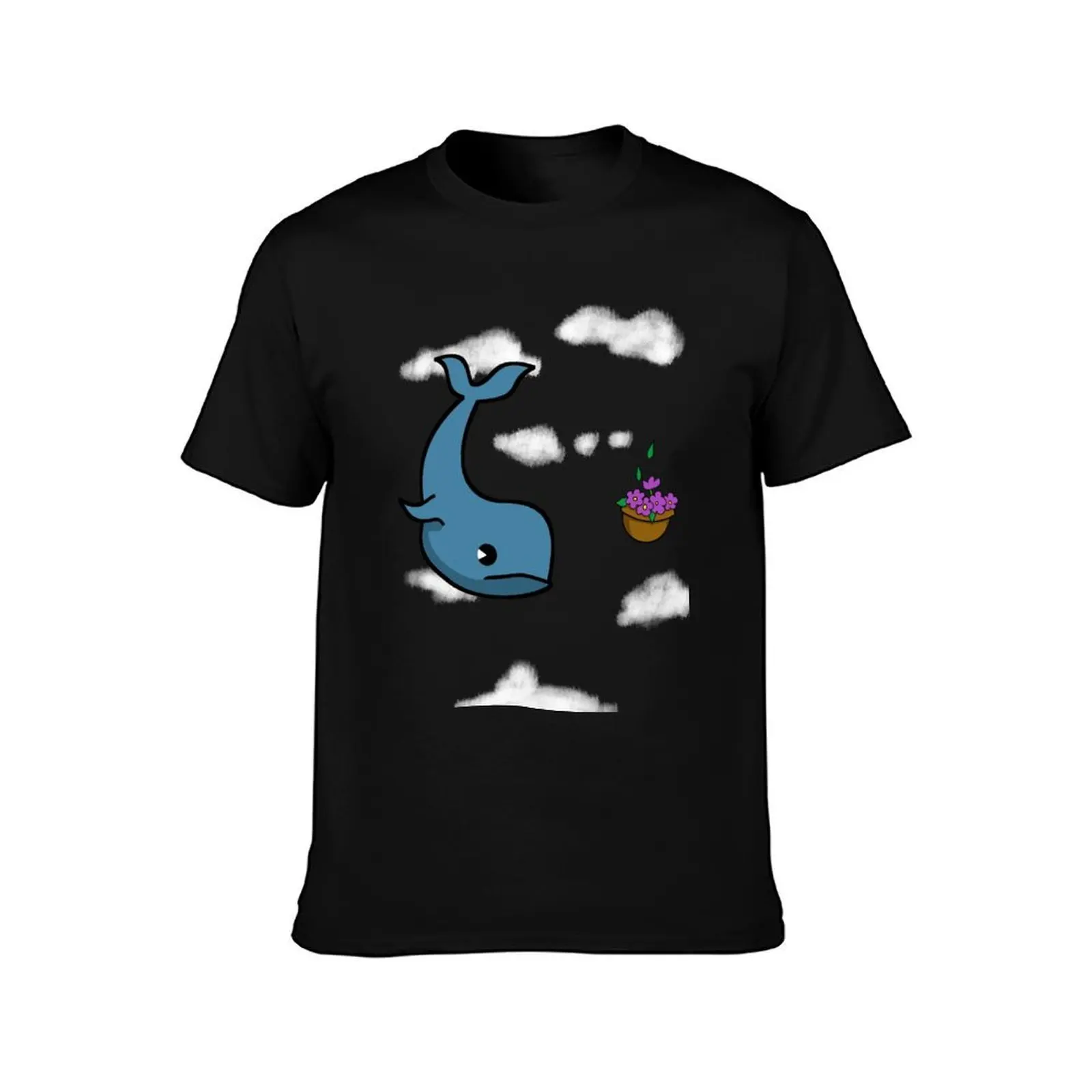 Falling form the SKY Whale and Bowl of Petunias T-Shirt, Summer Casual Cotton Tee, Oversized Streetwear Tops, Unisex Men Women