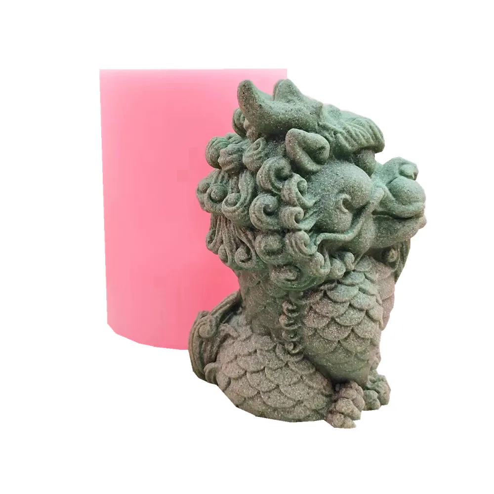 Imagem -03 - Auspicioso Kirin Silicone Cimento Moldes Dragão Design Molde da Vela Faça Você Mesmo Concrete Desktop Ornamentos Chá Criativo Pet Gesso 3d