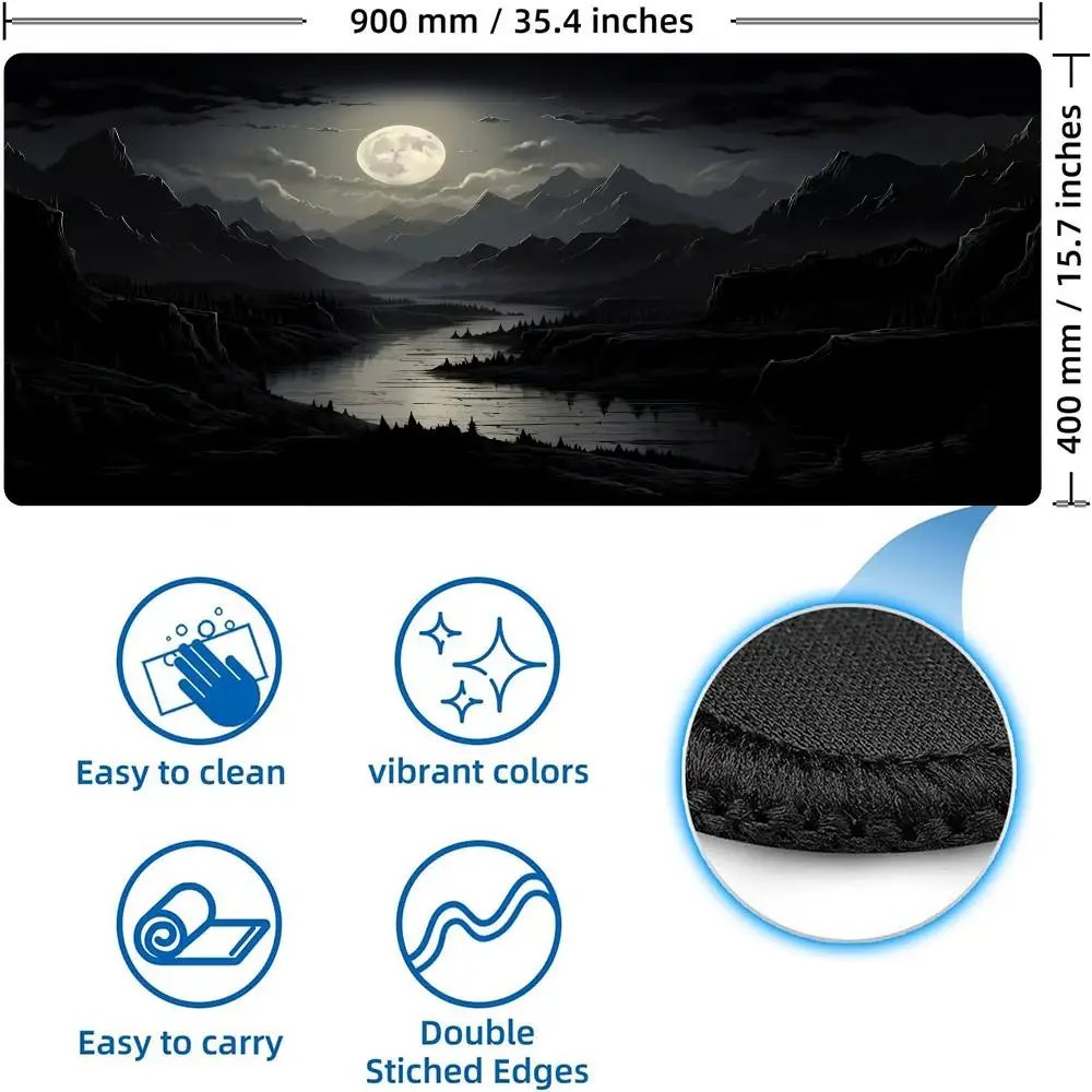 

XL Black Landscape Pattern Mouse Pad Rubber Anti slip Laptop Desktop Pads Thickened Keyboard PC Accessories Lock Edge Design