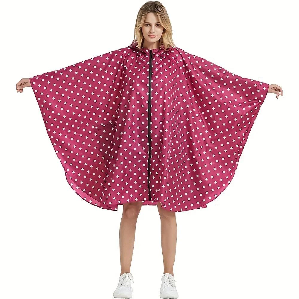 Adult Polka-Dot Zippered Raincoat – Lightweight  Hooded Rain Jacket with Pockets  Stylish & Functional Rainwear